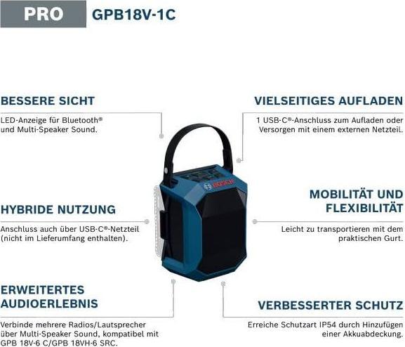 Image du produit Bosch Professional Akku-Radio GPB 18V-1 C inkl. Akkuabdeckung (soloC)