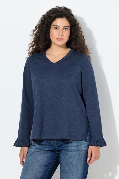 Produktbild Ulla Popken Sweatshirt, lange Seitenschlitze, V-Ausschnitt, Langarm (54, 56)