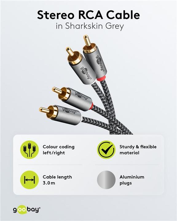 Actual product image Goobay Stereo cinch cable, 3 m, Sharkskin Grey (3 m, Cinch)