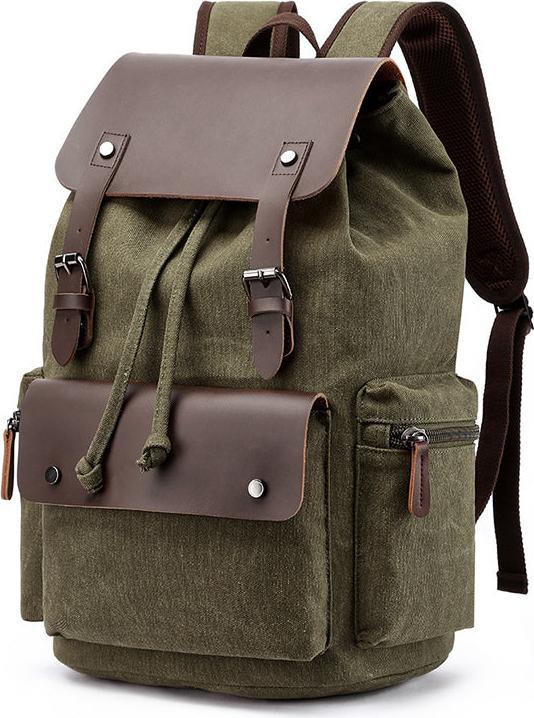 Only-Bags.Store Casual Travel Backpack In Leder und Segeltuch, Canvas Retro Herren Rucksack grosse Kapazität 20-35L