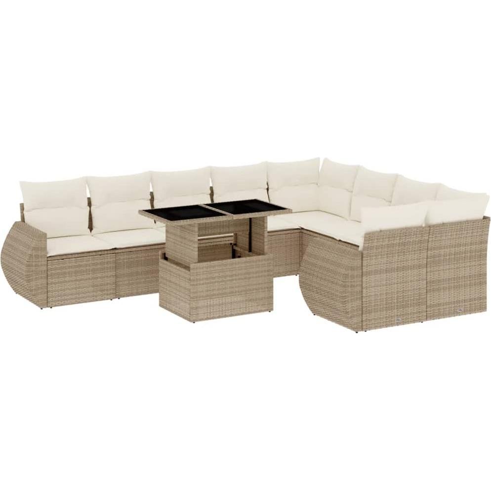 VidaXL, Gartenlounge, Gartenmöbel Sofa Garnitur Lounge Sitzgruppe 10-tlg. Beige Poly Rattan