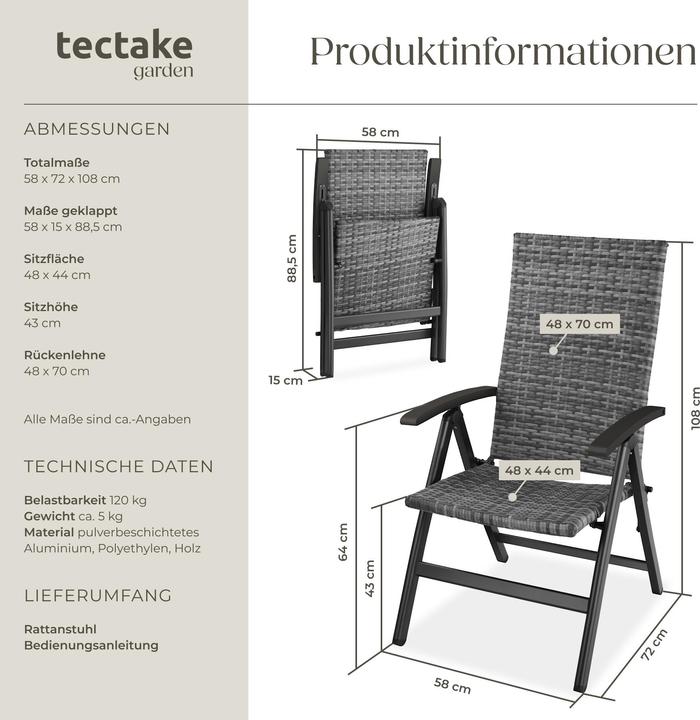 Immagine prodotto tectake Poltrona in rattan pieghevole Melbourne