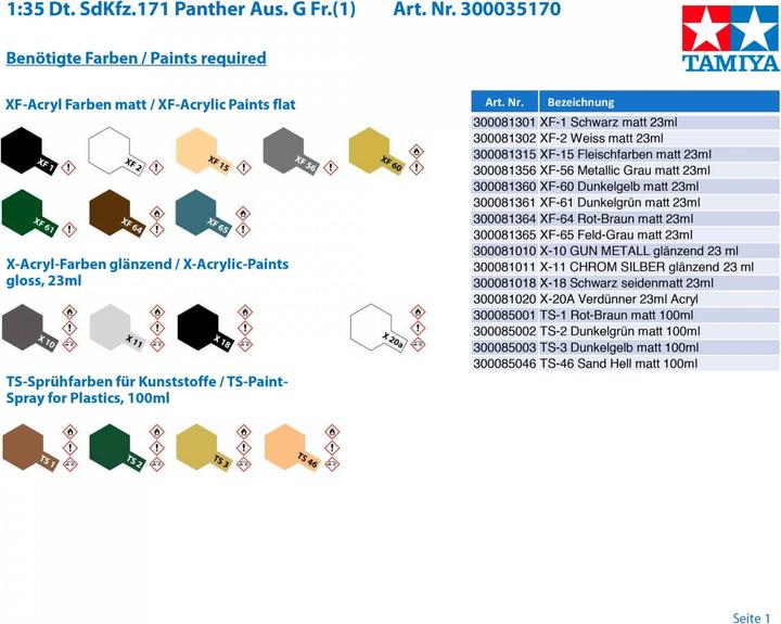 Actual product image Tamiya ST Panther TYPE G