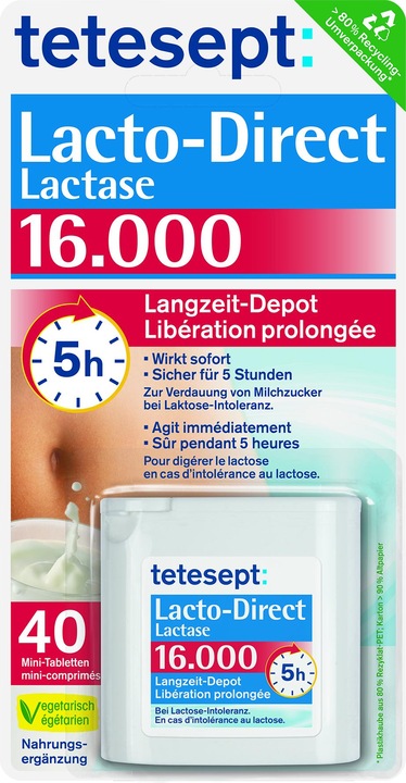 Produktbild Tetesept Lacto Direct Langzeit Lactase (1 Stück, Tabletten, 35 g)