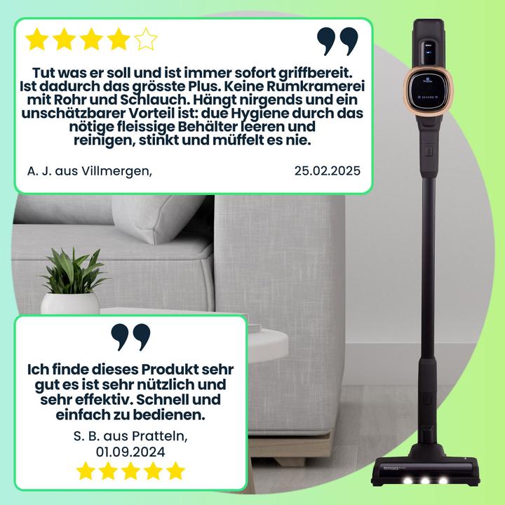 Immagine prodotto BerlingerHaus Aspirapolvere a batteria di design, motore BLDC da 220 W, batteria Li-ION da 25,9 V, nero-oro rosa