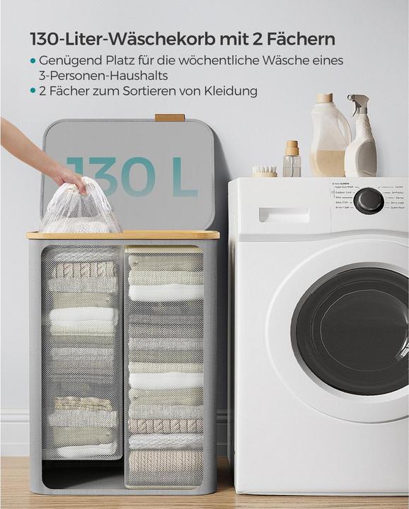 Actual product image Songmics Wäschekorb, Grau (130 l)