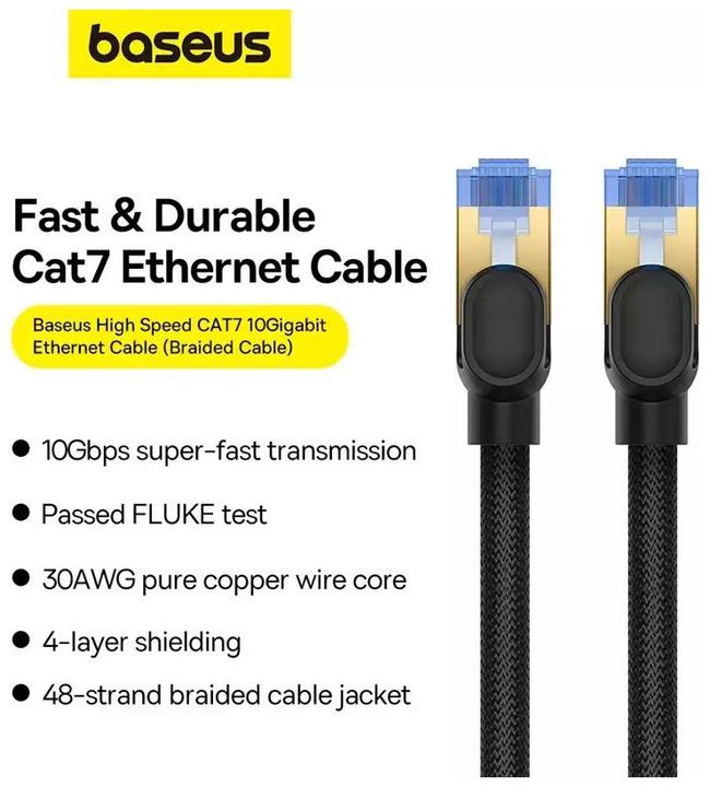 Immagine prodotto Baseus Cavo di rete intrecciato cat.7 Ethernet RJ45, 10Gbps, 20m (nero) (S/FTP, CAT7, 20 m)
