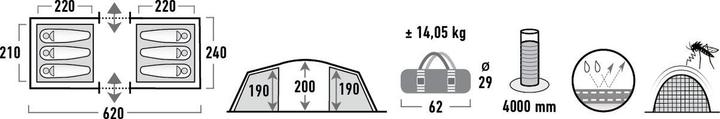 Actual product image High Peak Tauris 6 (Tunnel tent, 14.50 kg, 6 persons)