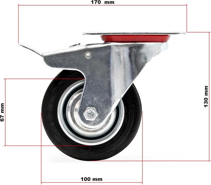 Produktbild Wiltec Transportrolle Set 2x Doppelstopp-Lenkrolle 2x Lenkrolle Vollgummirad 100mm 70kg