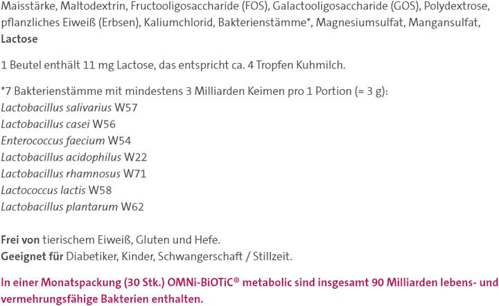 Nährwerte und Zutaten Omni Biotic Metabolic Pulver (30 Stück, Pulver, 3 g)