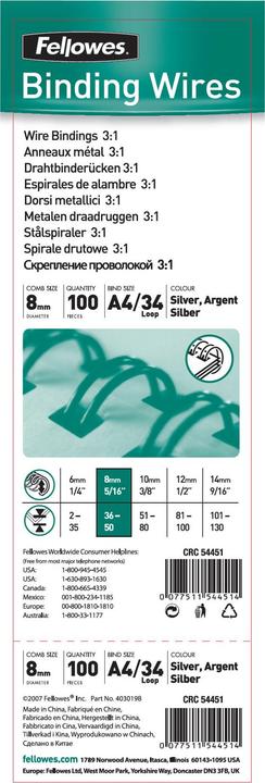 Actual product image Fellowes Wire comb 8mm