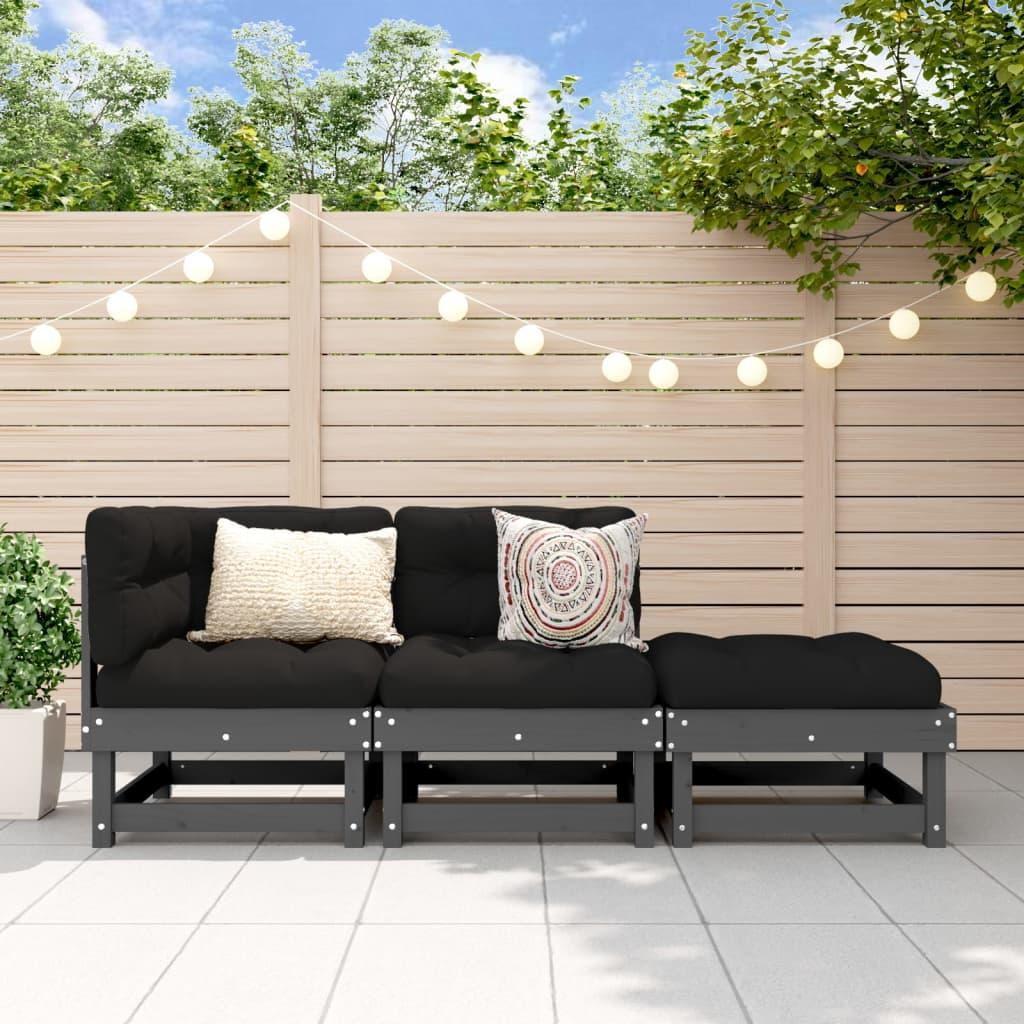 Thumbnail - VidaXL, Gartenlounge, 3-tlg. Garten-Lounge-Set Grau Massivholz Kiefer,Farbe