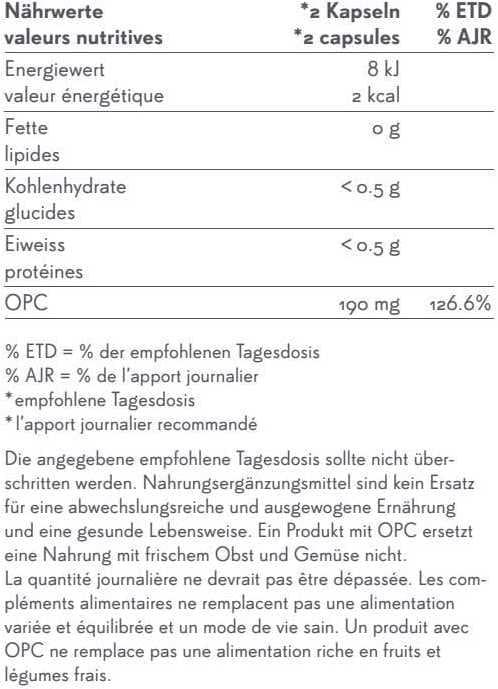 Nährwerte und Zutaten Phytopharma Opc (100 Stk., Kapseln, 80 g)