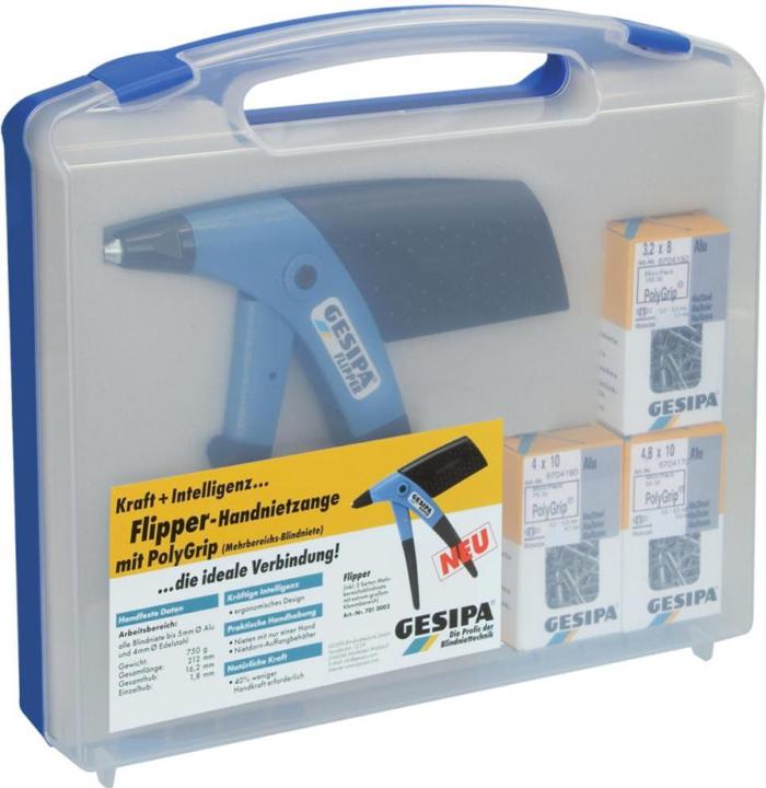 Actual product image Gesipa Hand Riveter Flipper in Box with 3 Sizes Poly-Gr