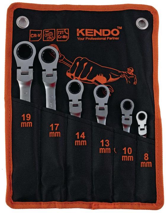 Produktbild Kendo Gelenk-Ratschenschlüsselsatz 6-teilig (10 mm, 13 mm, 14 mm, 17 mm, 19 mm, 8 mm)