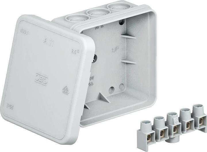 OBO Bettermann Cable junction box A 11/5 85x85x40 light gray w. terminal strip