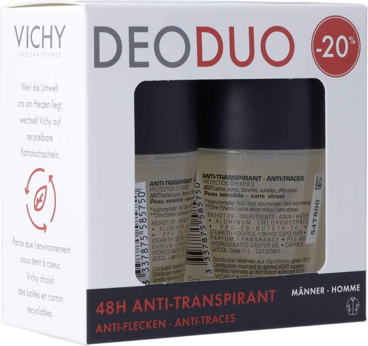 Produktbild Vichy Homme Deo Anti-Flecken 48h Duo -20% Roll on (Roll-on, 50 ml)