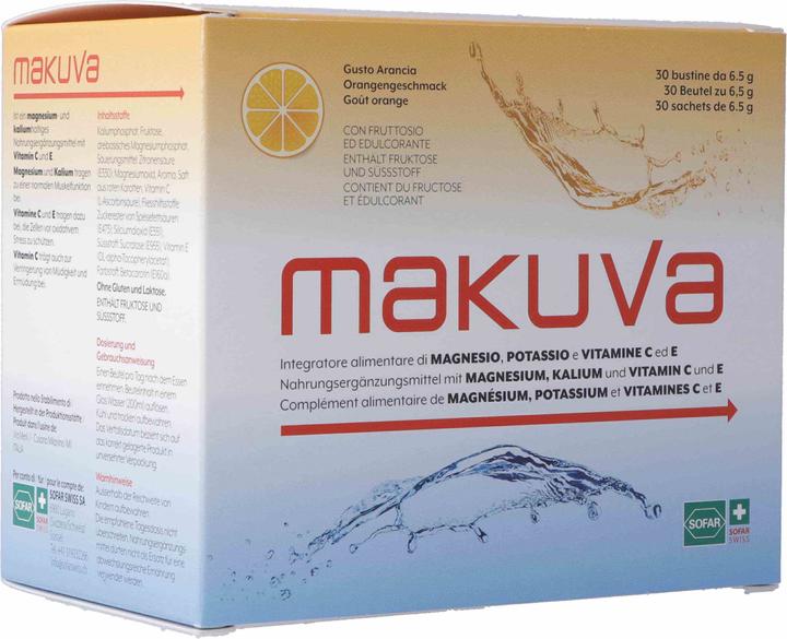 Makuva Sapore di arancia con magnesio, potassio e vitamina C ed E Plv (30 Pezzo/i, Polvere, 6.50 g)