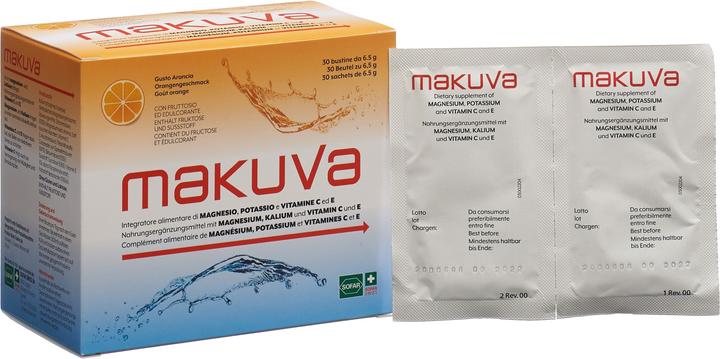 Produktbild Makuva Orangengeschmack mit Magnesium Kalium und Vitamin C und E Plv (30 Stück, Pulver, 6.50 g)