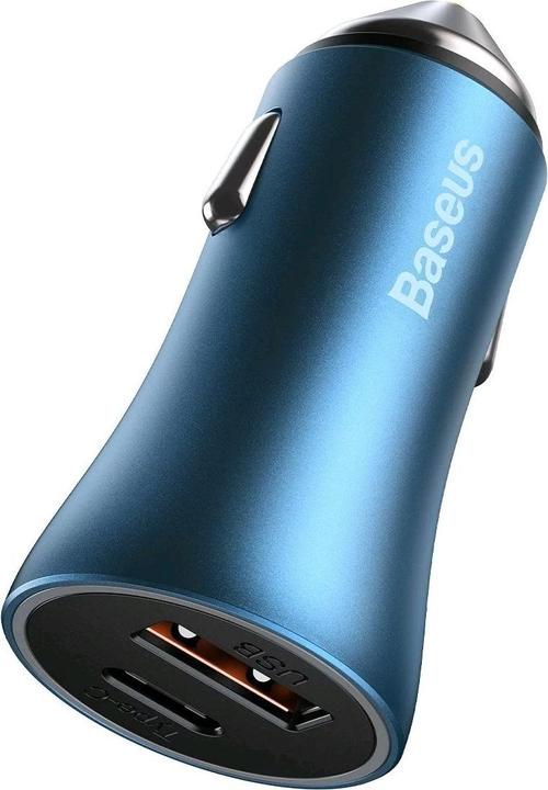 Actual product image Baseus Golden Contactor Pro car charger, USB + USB-C, QC4.0+, PD, SCP, 40W (blue)