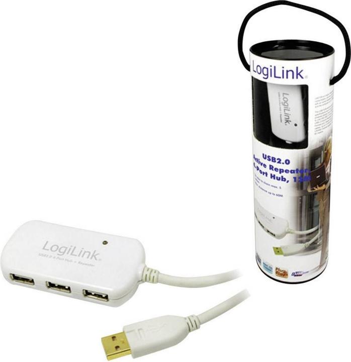 Actual product image LogiLink USB 2.0 extension cable repeater cable with 4 port hub (USB-A, 4 ports)