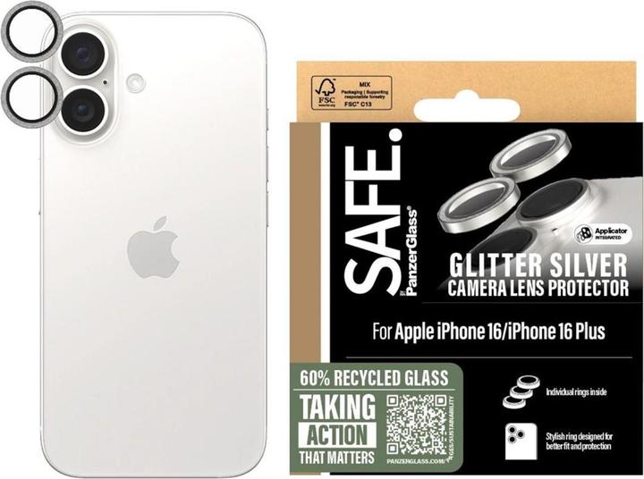 PanzerGlass SAFE. by ® Camera Lens Protector Glitter Silver iPhone '24 6.1" | 6.7" (1 Piece, Apple iPhone 16 Plus, Apple iPhone 16)