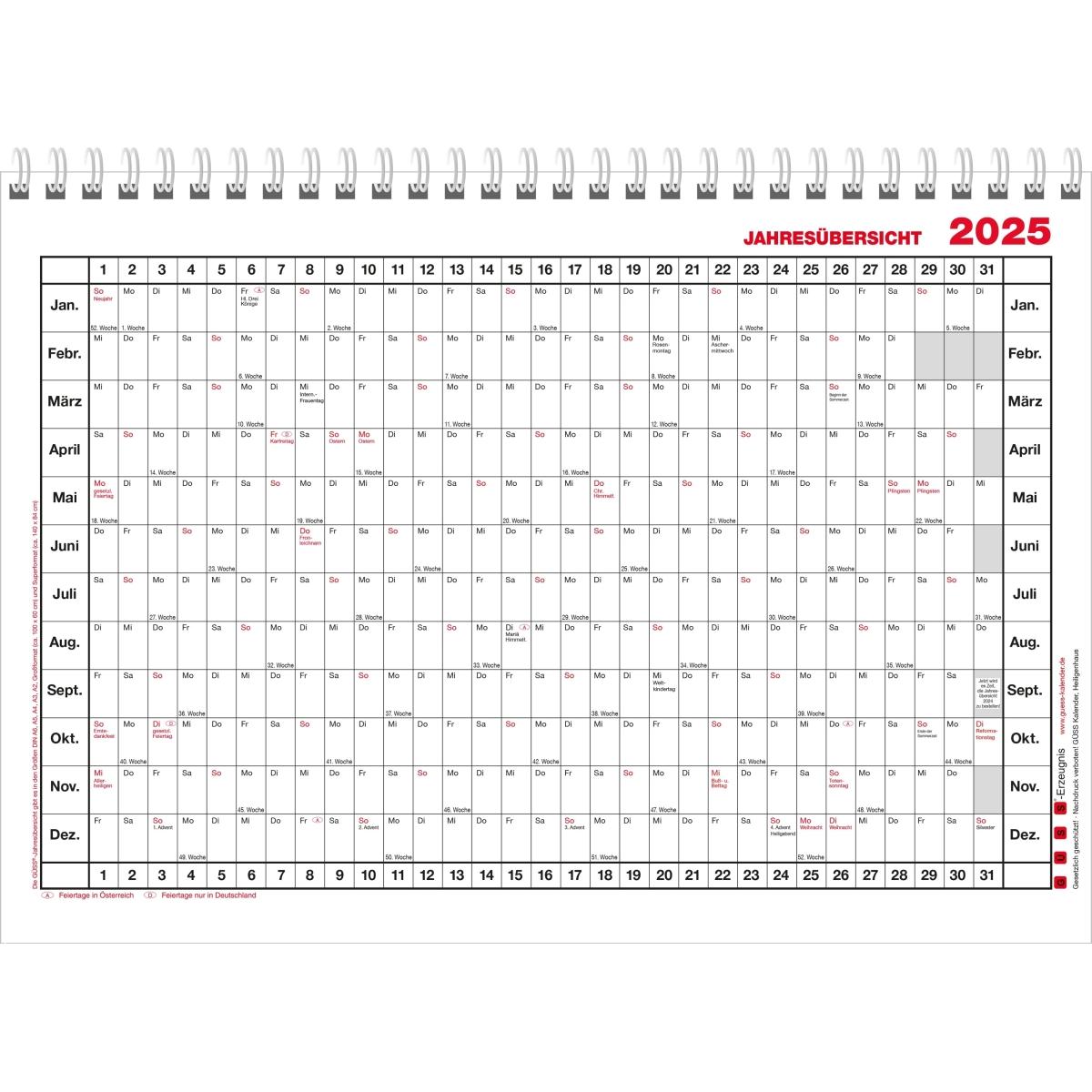 Güss, Agenda, Wandkalender A4 quer 5Jahre 1J 1S