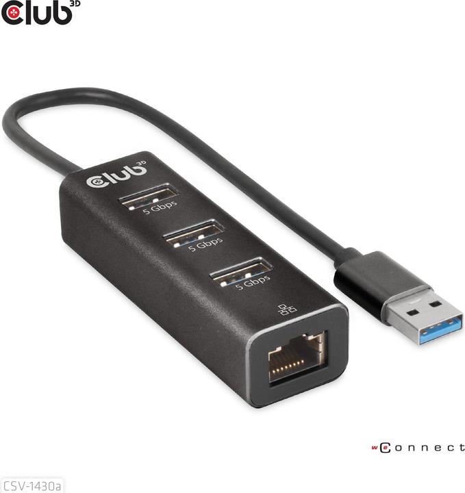 Produktbild Club 3D Club3D Adapter USB 3.2 Typ A > 3x USB 3.2 Typ A/LAN retail (USB-A, 3 Ports)