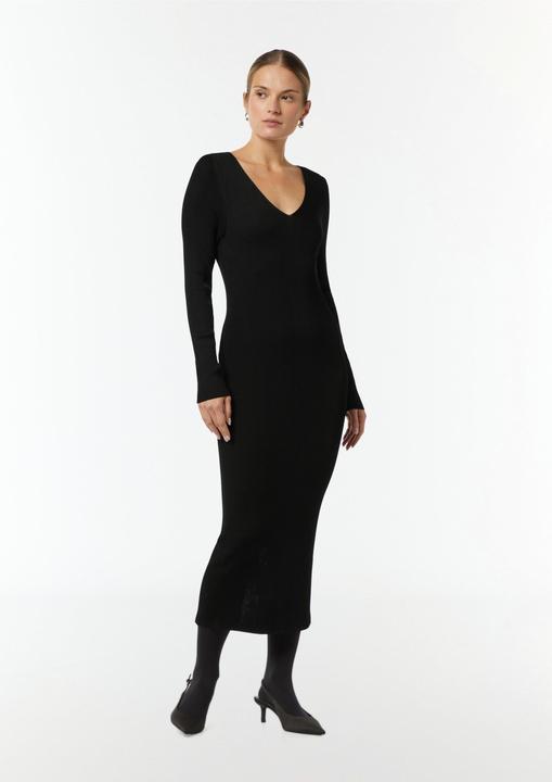 Image du produit Comma Kleid Geripptes Slim-Fit-Kleid mit V-Ausschnitt (36)