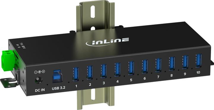 Produktbild InLine ® USB 3.2 Gen.1 Industrie-Hub, 10 Port, Aluminiumgehäuse, mit Netzteil (USB-A, 10 Ports)