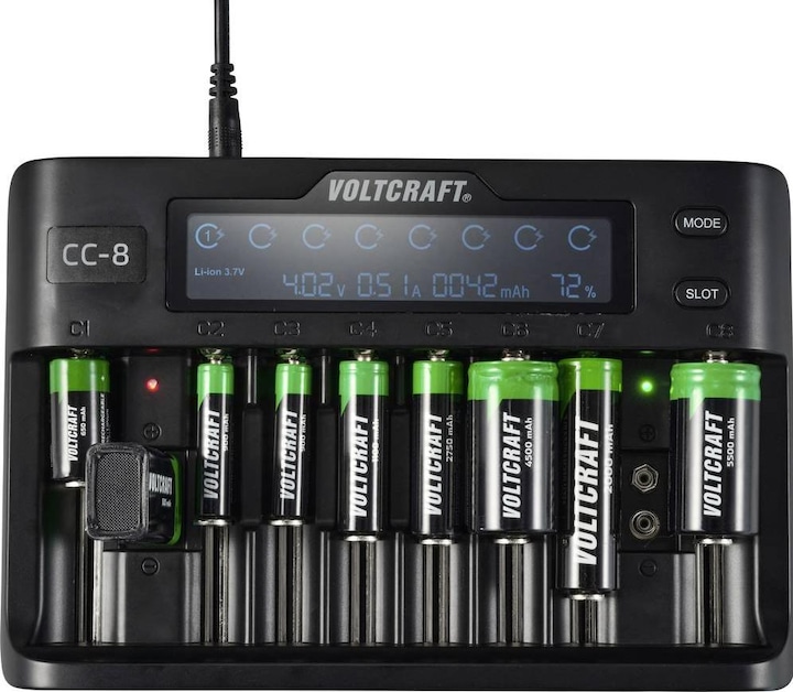 Image du produit Voltcraft Chargeur de piles rondes CC-8 (1 pcs, 10340, 14500, 16340, 17500, 17650, 18490, 18500, 18650, 21700, 22650, 26500, 26650, Sous-C, A, 9V Block, AA, AAA, Chargeurs sans batterie)