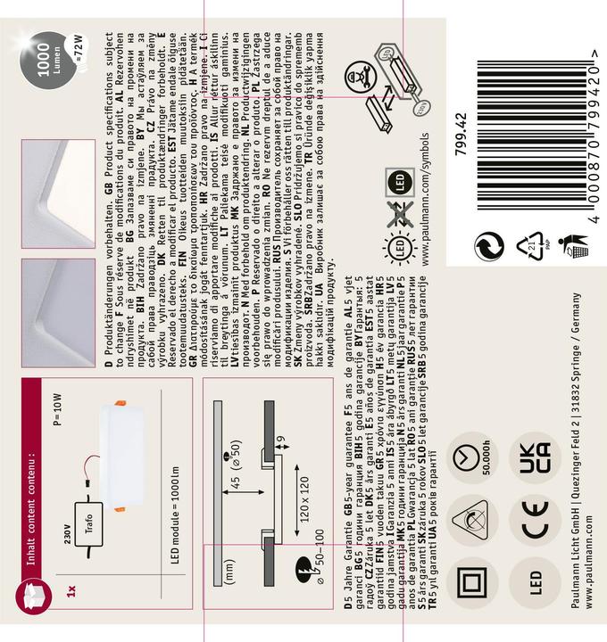 Produktbild Paulmann Einbaupanel Veluna VariFit Edge (1000 lm)