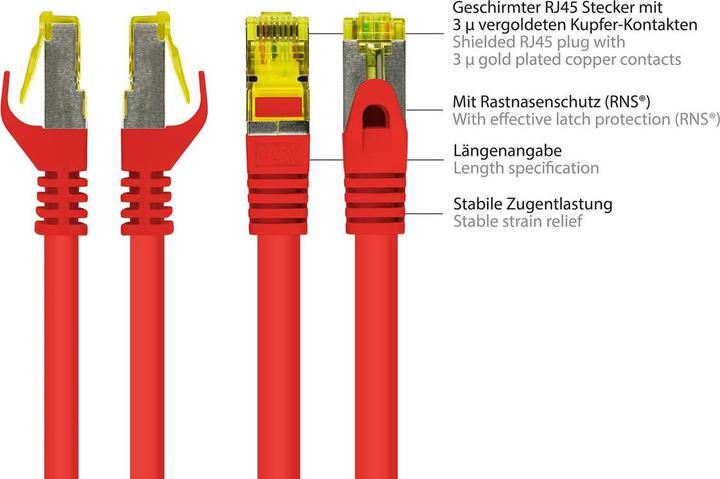 Produktbild Good Connections RJ45 Patchkabel mitCat.7 Rohkabel und Rastnasenschutz (RNS®), S/FTP, PiMF, halogenfrei, 600MHz, OFC (S/FTP, CAT7, 0.15 m)