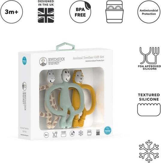 Actual product image Matchstick Monkey Gift set teething rings 3-pack - Ludo lion, Gigi giraffe & monkey