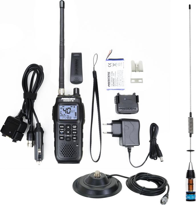 Actual product image PNI CB President RANDY III AM/FM radio package + ML70 CB antenna, length 70 cm, 26-30 MHz, 200 W