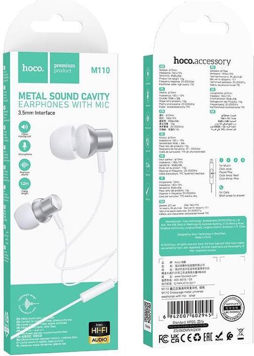 Produktbild Hoco Wired headphones wire earphones Jack 3,5 mm with microphone M110 silver (Kabelgebunden)