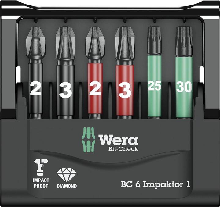 Actual product image Wera Bit-Check 6 Impaktor 1 (Cross Phillips PH M2, Cross Pozidriv PZ M3, Cross Phillips PH M3, Cross Pozidriv PZ M2)