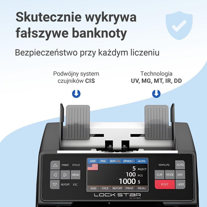 Image du produit Extralink Lockstar Compteur de billets professionnel Uv, Ir, mg, Cis X-1000 (Compteuse de billets, Lecteur de billets)