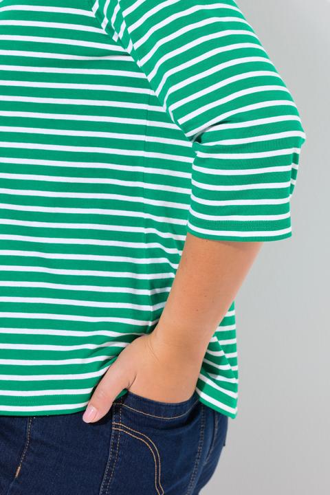 Image du produit Ulla Popken T-shirt rayé. Manches 3/4 et col rond. Coupe Classic (60)