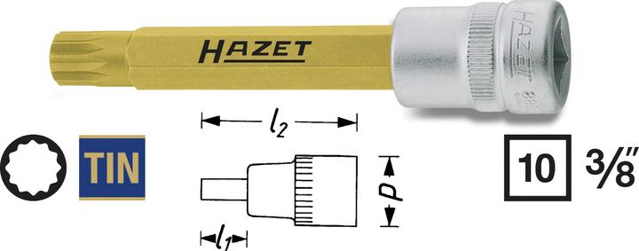 Produktbild HAZET Schraubendreher-Steckschlüsseleinsatz 8808LG-10 ∙ Vierkant10 mm (3/8 Zoll) ∙ Innen Vielzahn P…