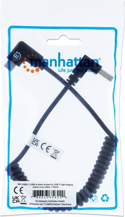 Produktbild Manhattan Spiralkabel USB-A auf USB-C Ladekabel (1 m, USB 2.0)
