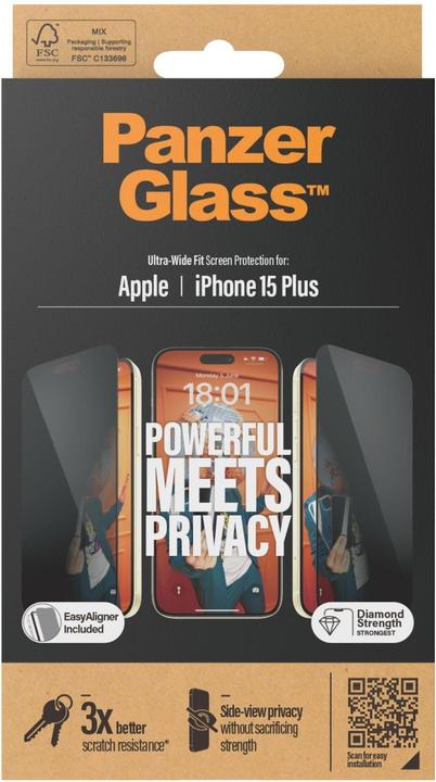 Produktbild PanzerGlass Privacy Screen Protector Ultra-Wide Fit (1 Stück, Apple iPhone 15 Plus)