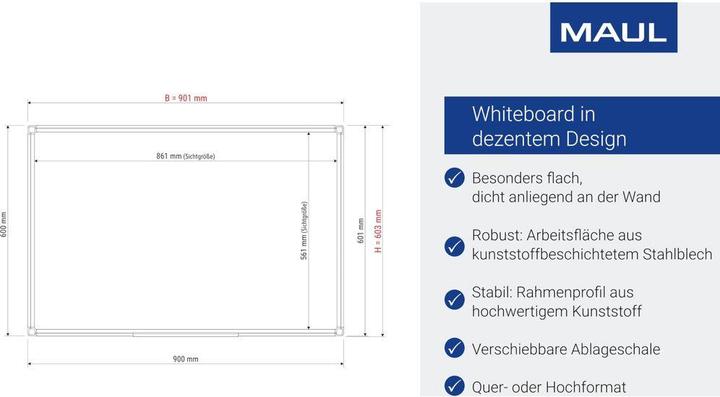 Productafbeelding Maul Whiteboard MAULprimo 90,0 x 60,6 cm wit geplastificeerd staal (90 x 60 cm)