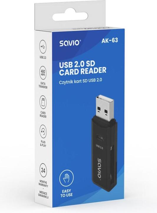 Image du produit Savio Lecteur de carte SD USB 2.0 AK-63 (USB)
