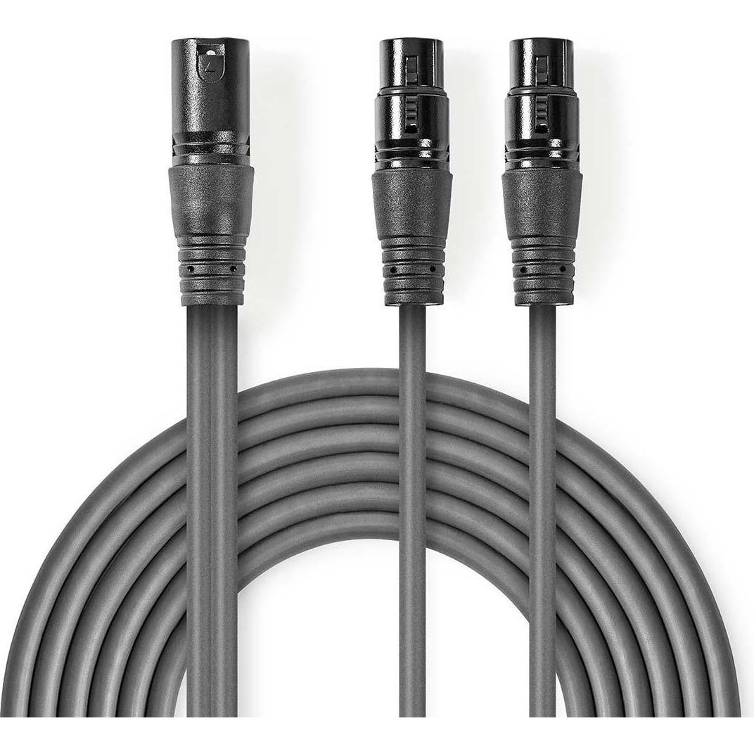 Nedis Balanced Audio-Kabel XLR 3-Pin Stecker 2x XLR 3-Pin Buchse Vernickelt 1.50 m rund (1.50 m, XLR), Audio Kabel