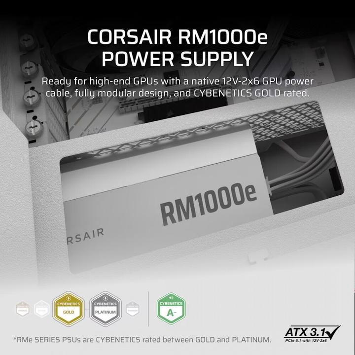 Image du produit Corsair PSU RMe White 1000W 80+Gold FM ATX3.1 2025 (1000 W)