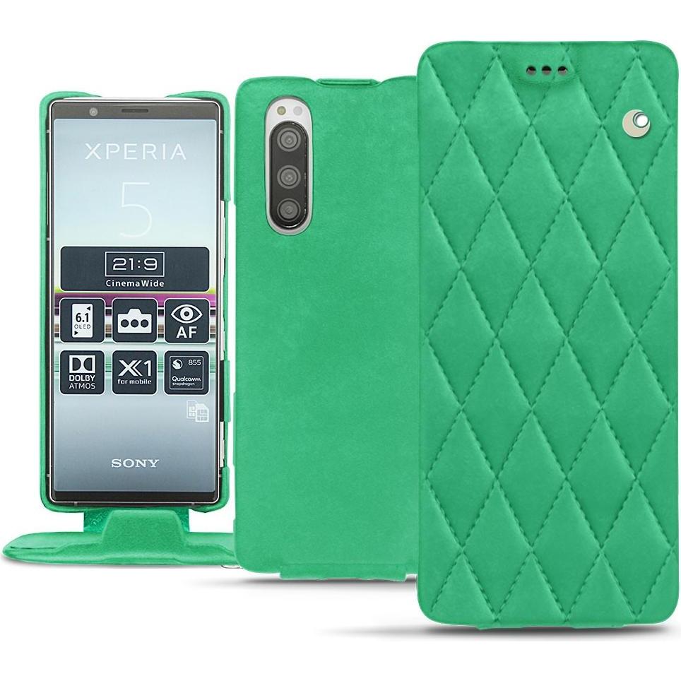 Noreve Lederschutzhülle vertikal (Sony Xperia 5), Smartphone Hülle, Grün