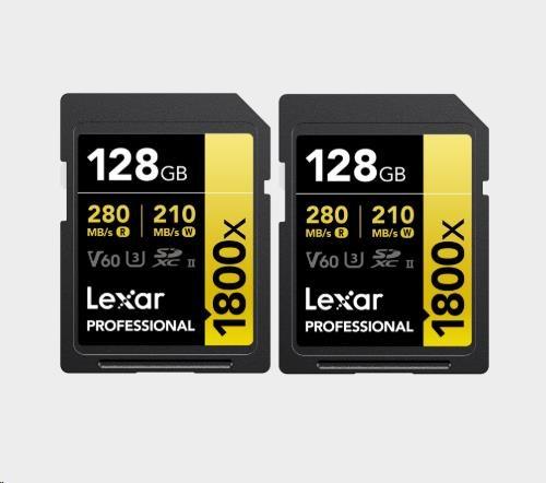 Image du produit Lexar Professional 1800x (2 Pack) (128 Go, SDXC, U3, UHS-II)