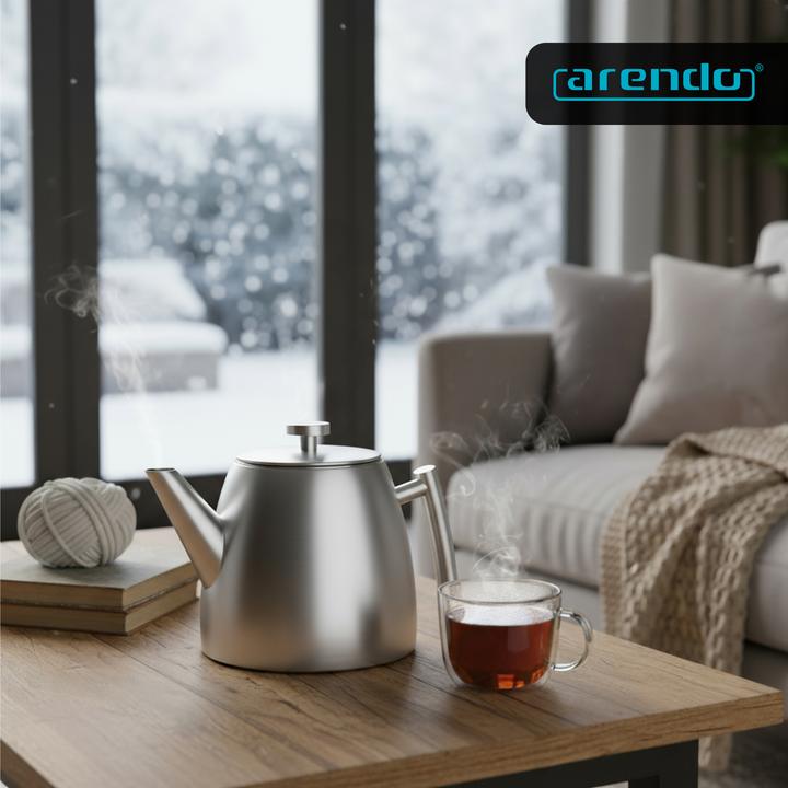 Produktbild Arendo Teekanne aus Edelstahl, Metallgriff, Siebeinsatz, 1L, Isolierkanne, Doppelwandig, Edelstahl Teesieb (1 l)