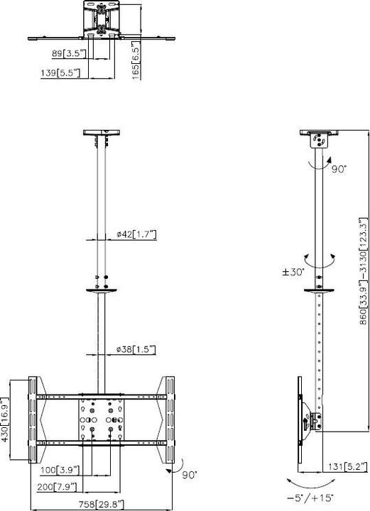 Produktbild Multibrackets Ceilingmount Large Single Black 3000 (Decke, 40 kg, 42" - 63")